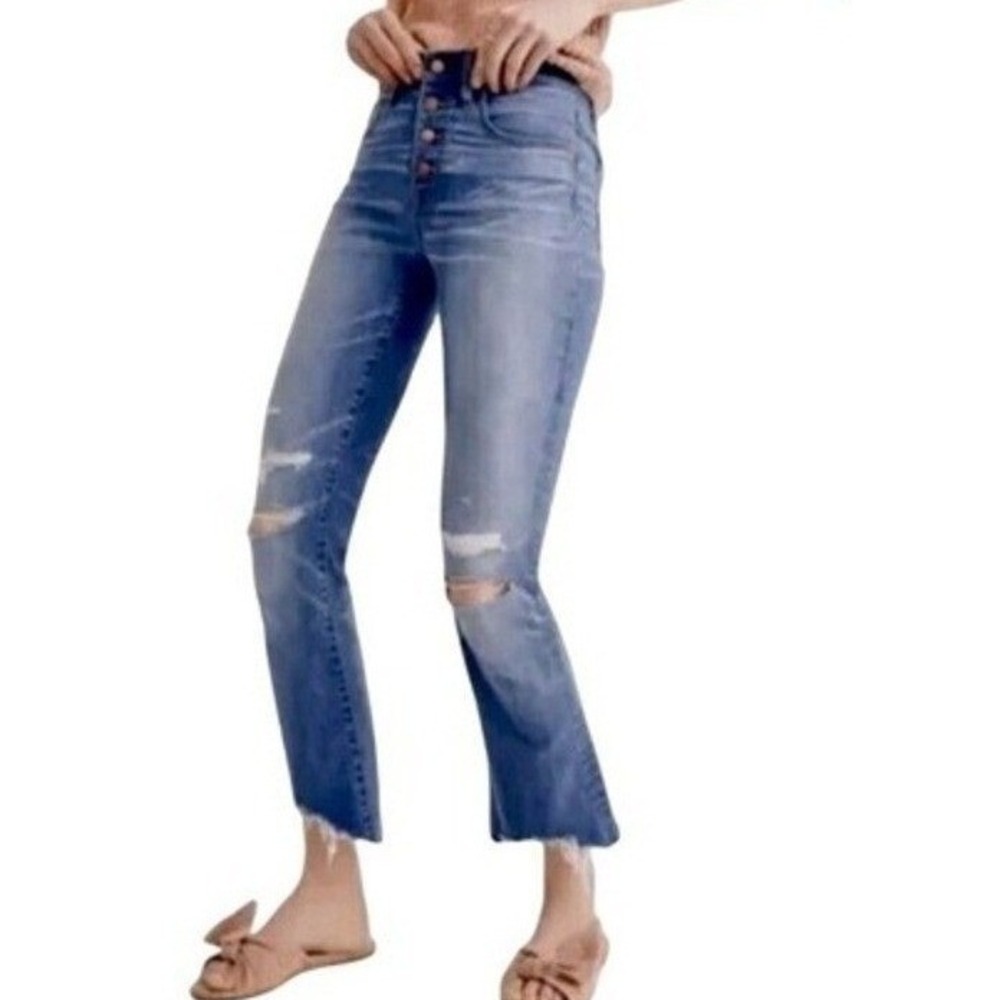 Madewell Cali Demi-Boot Jeans Womens 28 Blue High Rise Button Fly Distressed Hem
